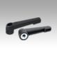 Clamping levers, plastic, non-adjustable with internal thread, threaded insert blue passivated steel