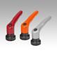 Clamping levers, die-cast zinc with internal thread and clamping force intensifier, satin finish, threaded insert black oxidised steel