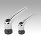 Clamping levers, zinc, with internal thread and clamping force intensifier, high-gloss chromed, threaded insert black oxidised steel