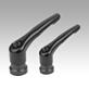 Clamping levers, zinc, with internal thread and clamping force intensifier, satin finish, threaded insert black oxidised steel