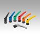 Clamping levers, zinc, with internal thread and clamping force intensifier, matt textured, threaded insert black oxidised steel