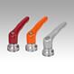 Clamping levers, die-cast zinc with internal thread and clamping force intensifier, satin finish, threaded insert stainless steel