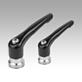 Clamping levers, zinc, with internal thread and clamping force intensifier, satin finish, threaded insert stainless steel