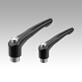 Clamping levers with internal thread and protective cap, steel parts stainless steel, satin finish