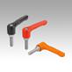 Clamping levers, die-cast zinc, flat, with external thread, threaded pin stainless steel