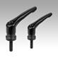 Clamping levers, zinc, with external thread and clamping force intensifier, satin finish, threaded insert black oxidised steel