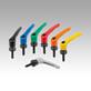 Clamping levers, zinc, with external thread and clamping force intensifier, matt textured, threaded insert black oxidised steel
