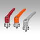 Clamping levers, die-cast zinc with external thread and clamping force intensifier, satin finish, threaded insert stainless steel