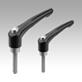 Clamping levers with external thread and protective cap, steel parts stainless steel, satin finish