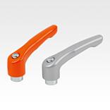 Clamping levers, die-cast zinc with internal thread, satin finish, threaded insert blue passivated steel