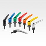 Clamping levers, die-cast zinc with external thread and clamping force intensifier, threaded insert black oxidised steel