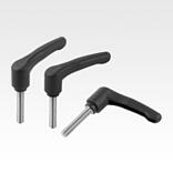 Clamping levers, plastic, metal detectable with external thread, threaded pin stainless steel