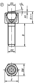 Self-aligning pads, external thread, with O-ring, Form F, flattened ball with diamond grip