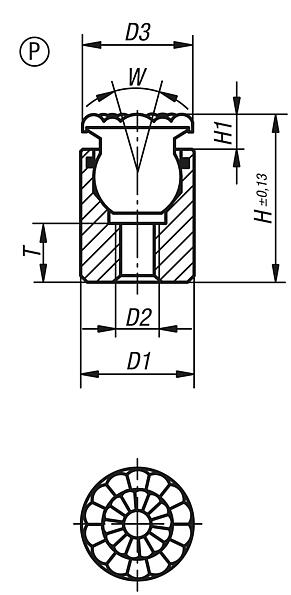 Self-aligning pads with O-ring, Form P, stainless steel insert with polythene face