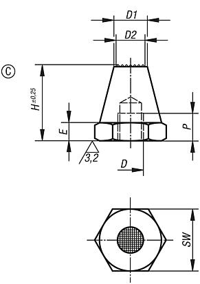 Rest pad, steel, Form C serrated face