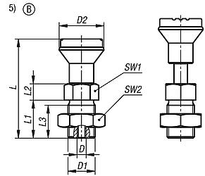 Actuating elements for indexing plungers with remote actuation, with plastic mushroom grip and locknut 