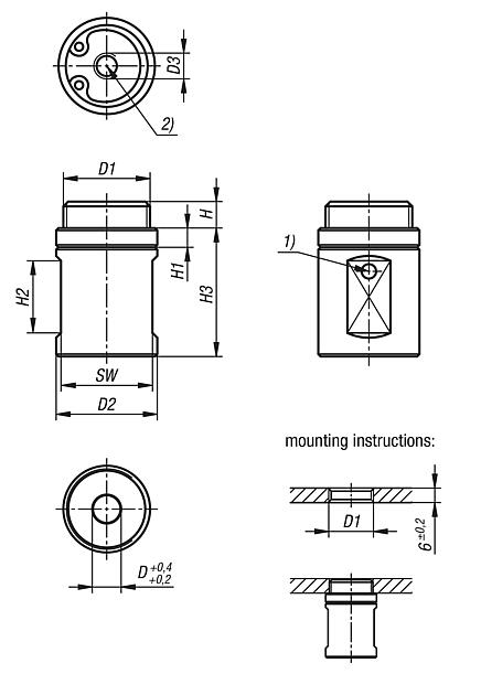 Locating adapters, cylindrical, stainless steel pneumatic