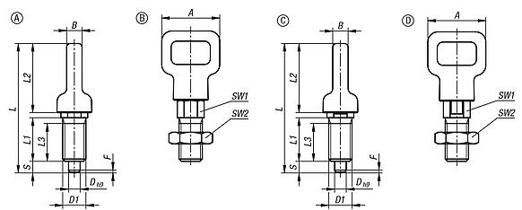 Indexing plungers steel or stainless steel with plastic eyelet grip