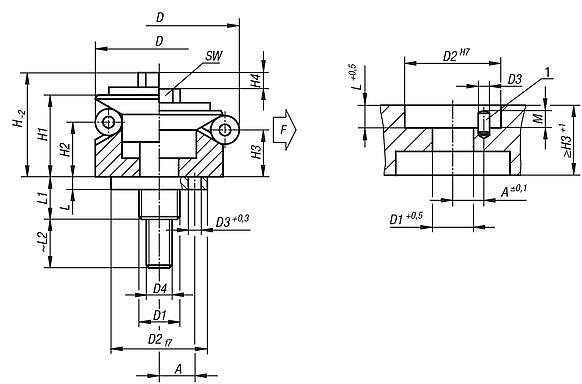 Centring clamp with ball segments, Form A