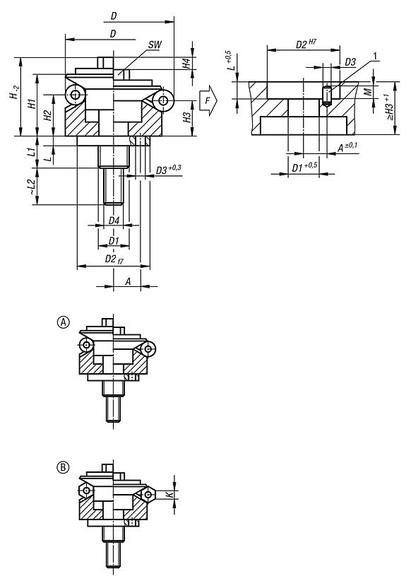 Centring clamps with ball or hexagon segments