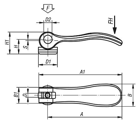 Cam levers, stainless steel, with internal thread, plastic-metal thrust washer - inch