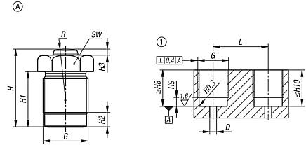 Šroubovací válce, hydraulické, jednočinné, s návratem pomocí pružiny, provedení A