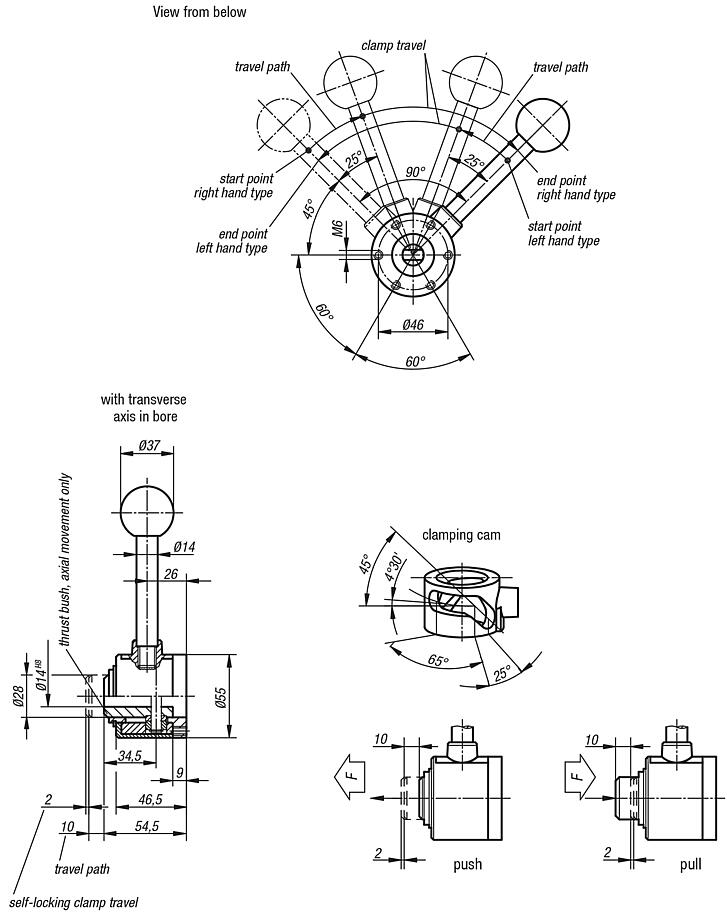 "Actima" clamping devices with transverse axis in the hole 