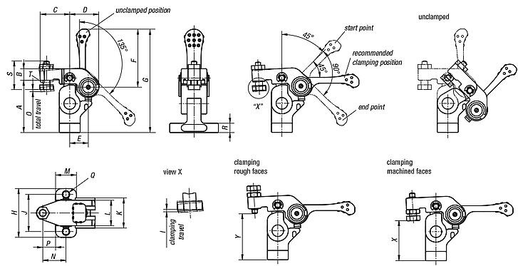 Swivel hold-down clamp, mini, with cam lever