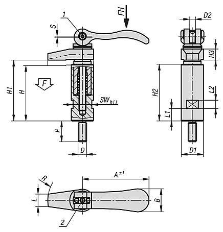 Hook clamps with collar and cam lever