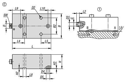 Blokový hydraulický válec s kovovým stěračem, dvojčinný / jednočinný s návratem pomocí pružiny
