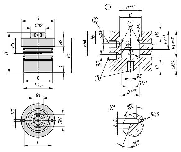 Screw-in hydraulic cylinders double-acting
