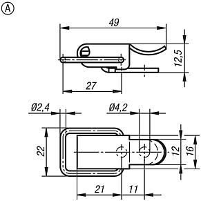 Latches, steel or stainless steel, with draw bail for up to 300N, fastening holes concealed, Form A