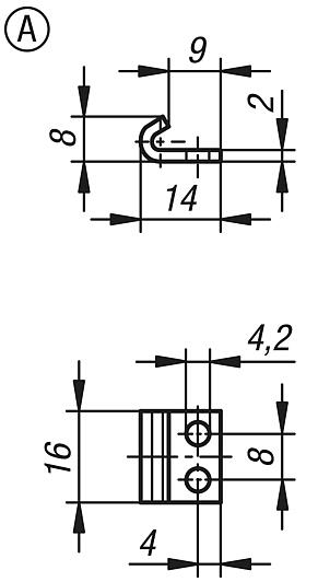 Catch plates for latches with adjustable metal plate hooks for up to 1000N, short version, Form A