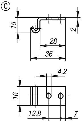 Catch plates for latches with adjustable metal plate hooks for up to 1000N, short version, Form C