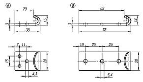 Catch plates for latches with adjustable triangular swing bails for up to 6500N