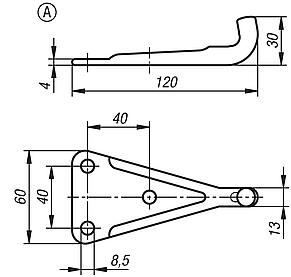 Catch plates for latches with adjustable draw bail for up to 30500N, heavy duty version, Form A