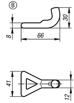 Catch plates for latches with adjustable draw bail for up to 30500N, heavy duty version, Form B