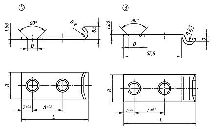 Catch plates for stainless steel latches with DIN 3133 draw bail