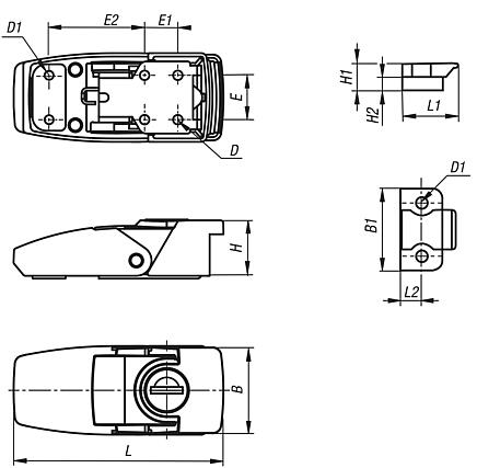 Latches, fastening holes hidden, lockable
