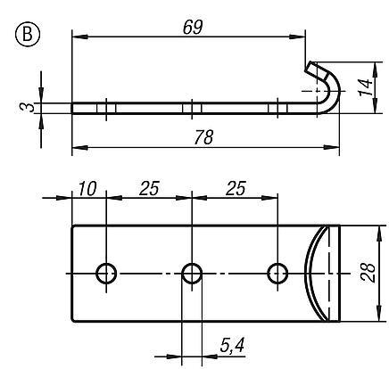 Catch plates for latches with adjustable triangular swing bails for up to 6500N, Form B