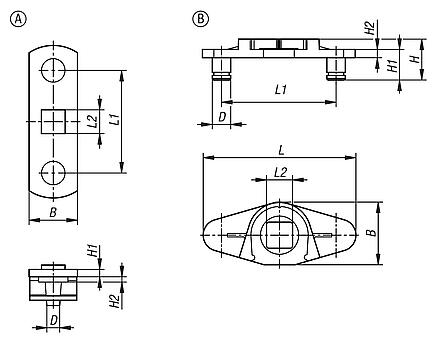Adapter, steel, stainless steel or zinc for rods