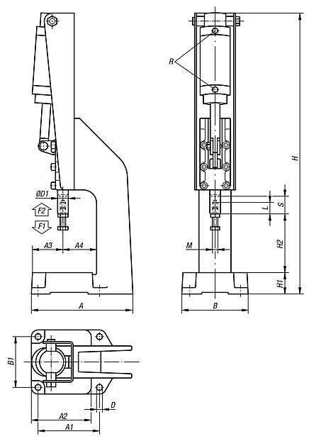 Toggle presses for pneumatic operation