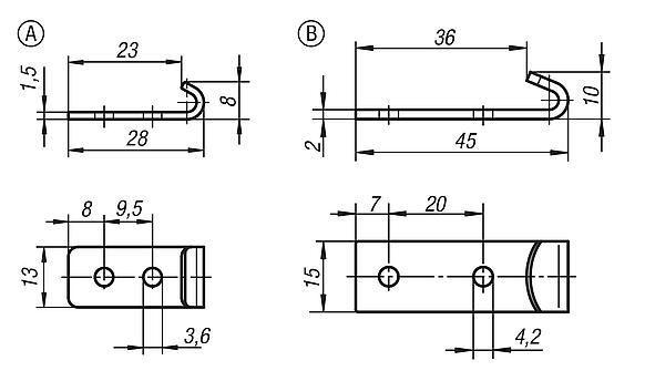 Catch plates for latches with draw bail for up to 2000N