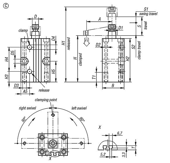Swing clamps pneumatic