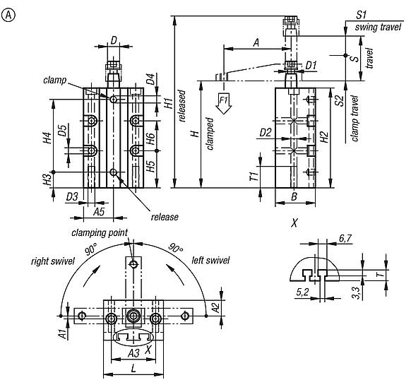 Swing clamps pneumatic, Form A