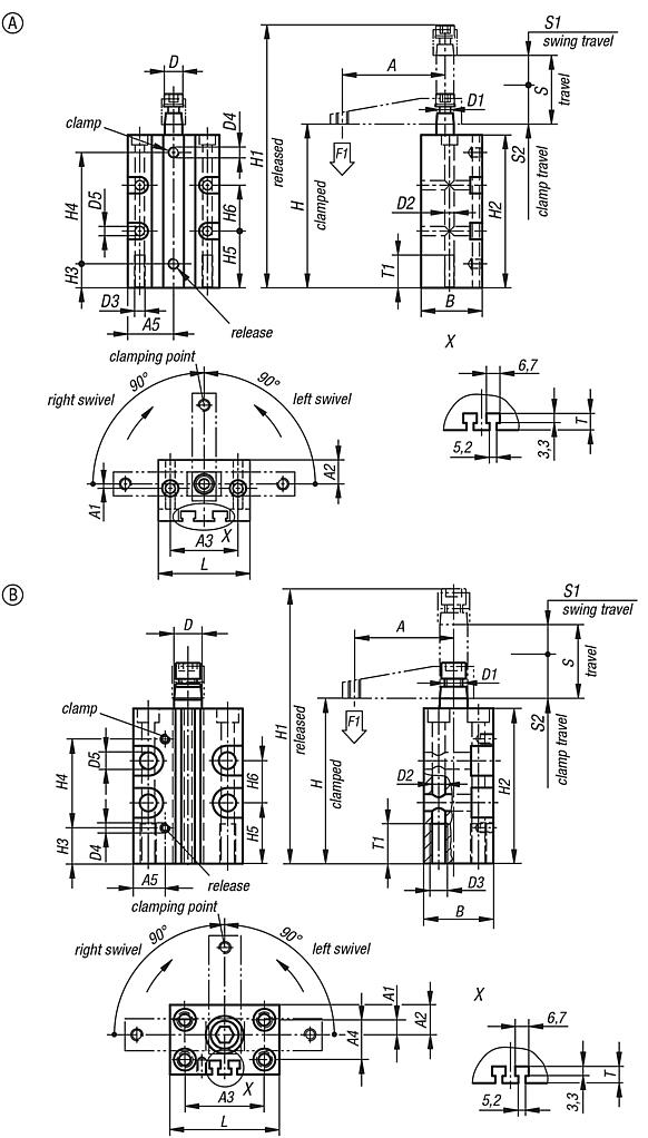 Swing clamps pneumatic