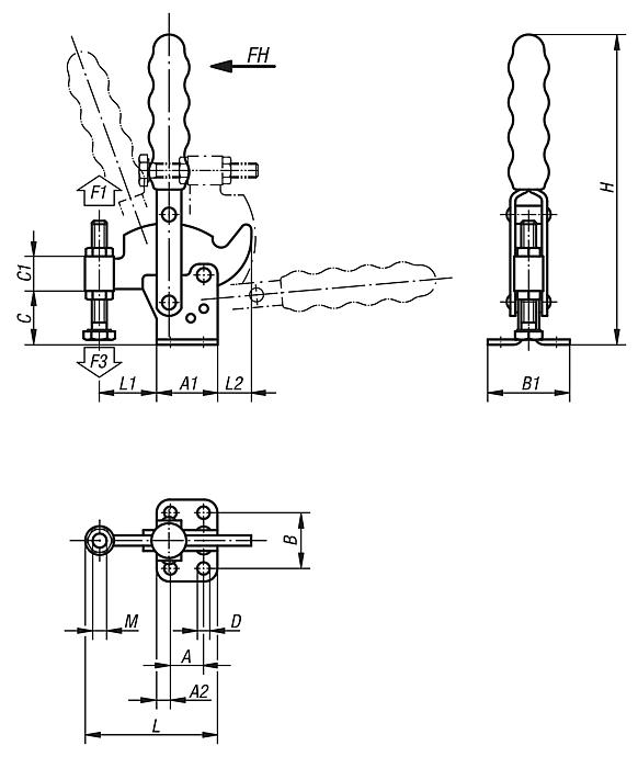 Toggle clamps vertical cam with flat foot