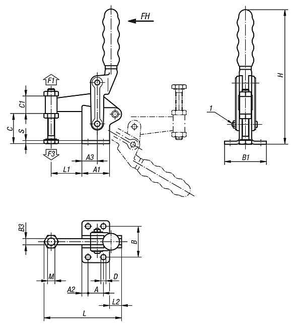 Toggle clamps vertical heavy-duty with fixed clamping spindle