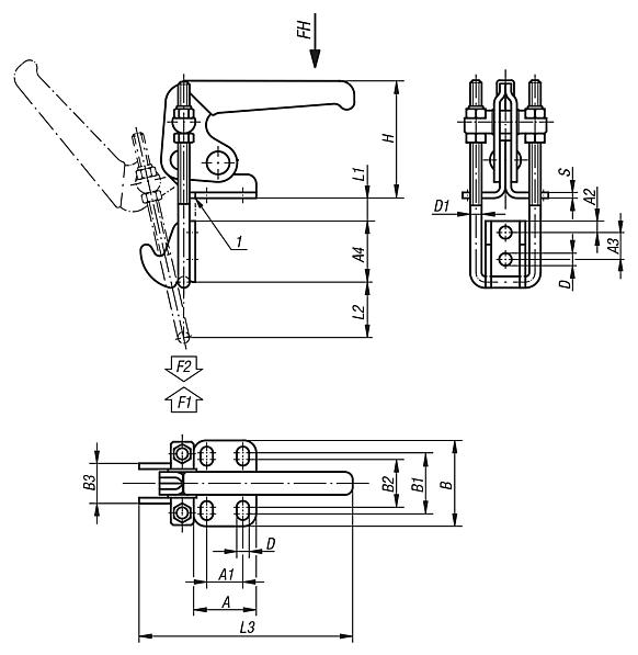 Toggle clamps latch vertical with catch plate