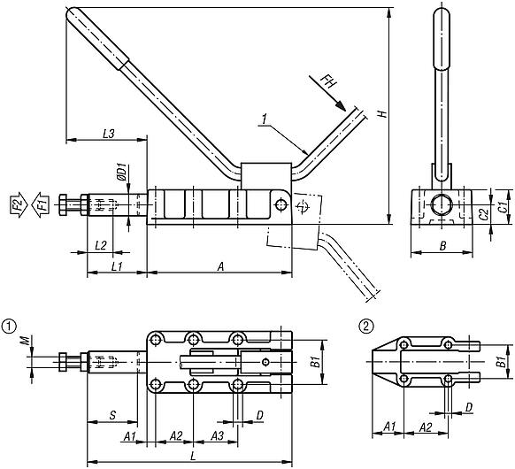 Push-pull clamps heavy-duty version with reversible hand lever
